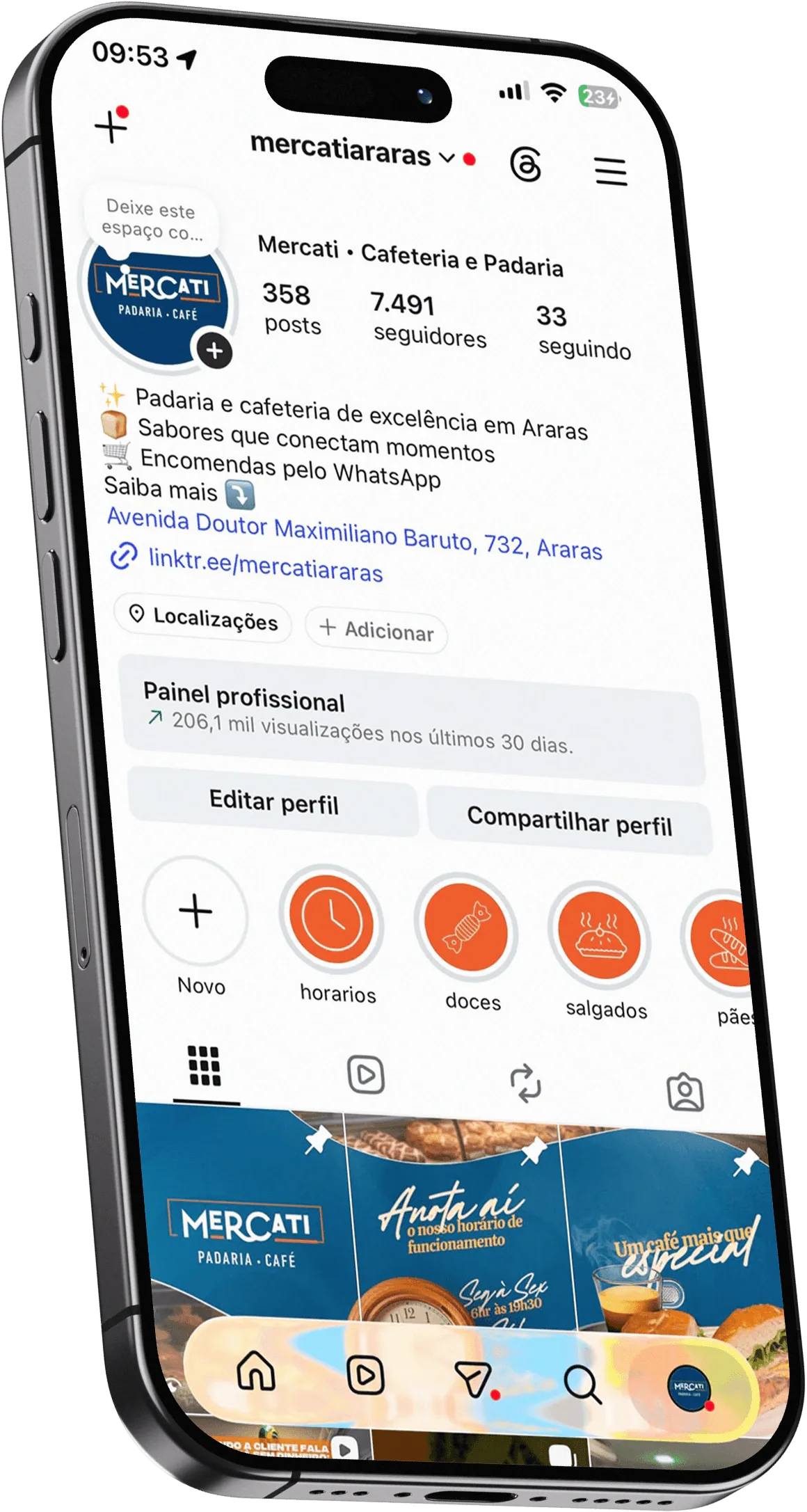 Perfil do Instagram da Mercati depois da A7 Digital